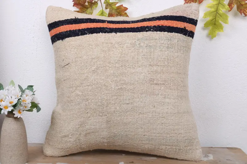 18x18 Beige Pillow Case, Kilim Pillow, Kilim Cushion Sham, Outdoor Bolster Pillow Case, Cushion, Aesthetic Pillow Cover, Interior Designer Pillow - 2
