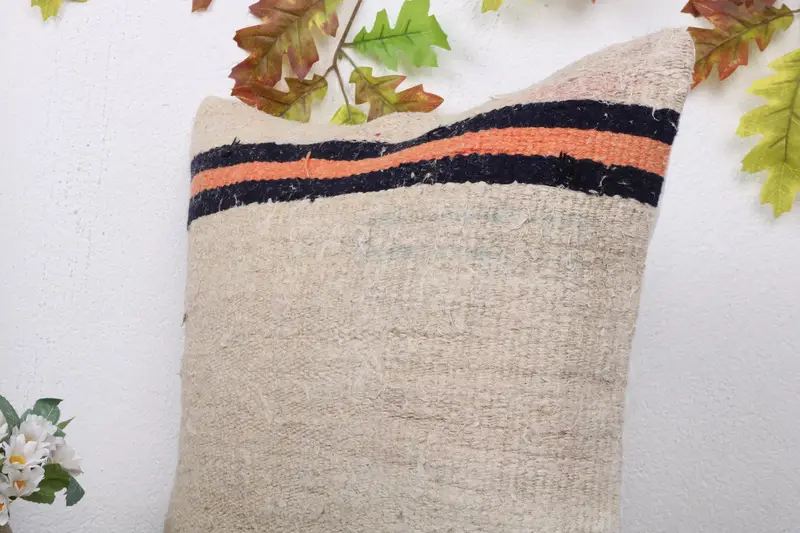 18x18 Beige Pillow Case, Kilim Pillow, Kilim Cushion Sham, Outdoor Bolster Pillow Case, Cushion, Aesthetic Pillow Cover, Interior Designer Pillow - 5