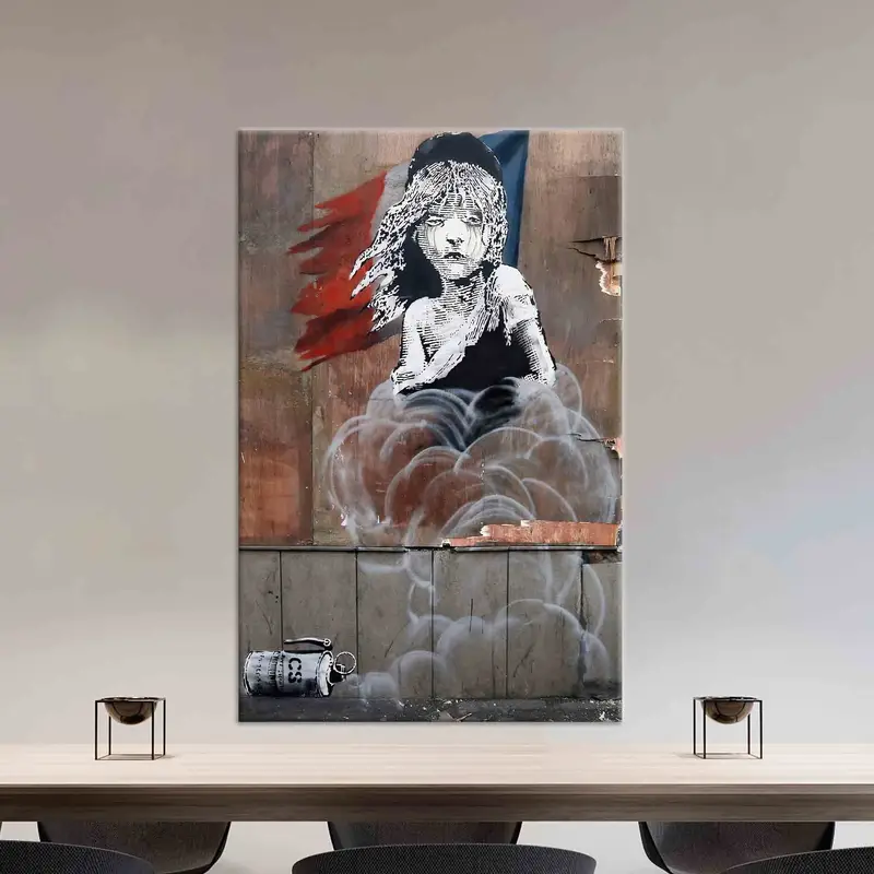Trendige Leinwandkunst mit Banksy-Tränengas-Graffiti-Aufdruck
