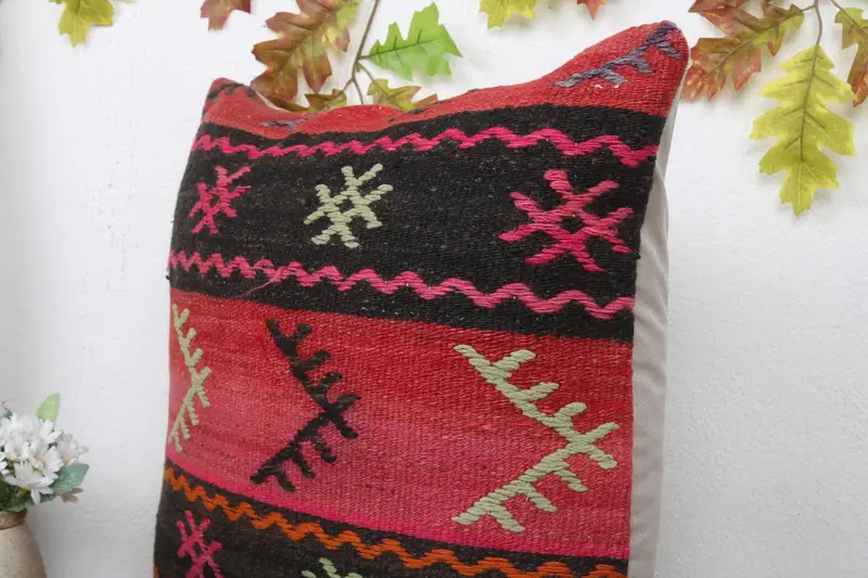 Ottoman Pillow, Vintage Kilim Pillow, 20x20 Brown Cushion Cover, Vintage Kilim Throw Pillow, Art Deco Pillow Sham, Pillow Cover, Pillow for Couch - 5