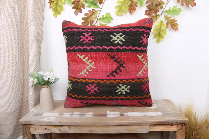 Ottoman Pillow, Vintage Kilim Pillow, 20x20 Brown Cushion Cover, Vintage Kilim Throw Pillow, Art Deco Pillow Sham, Pillow Cover, Pillow for Couch - 1