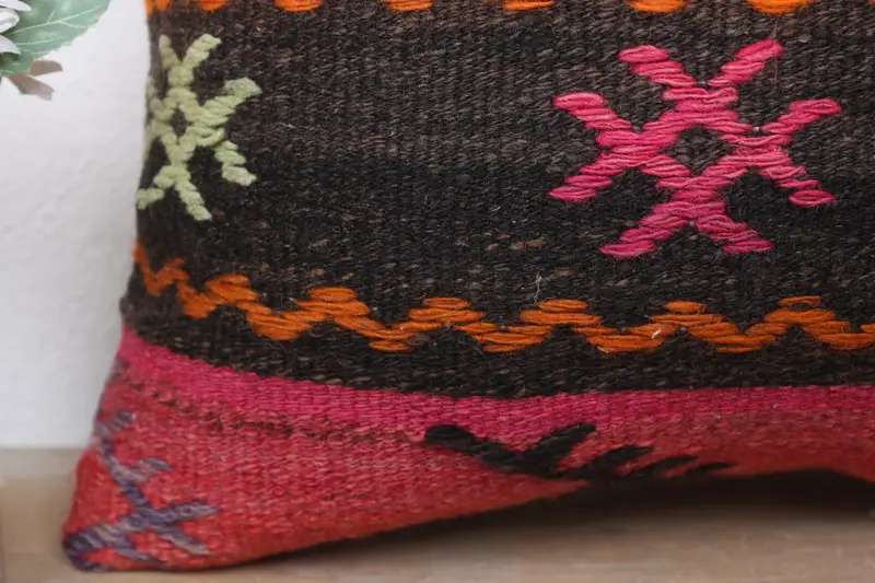 Ottoman Pillow, Vintage Kilim Pillow, 20x20 Brown Cushion Cover, Vintage Kilim Throw Pillow, Art Deco Pillow Sham, Pillow Cover, Pillow for Couch - 3