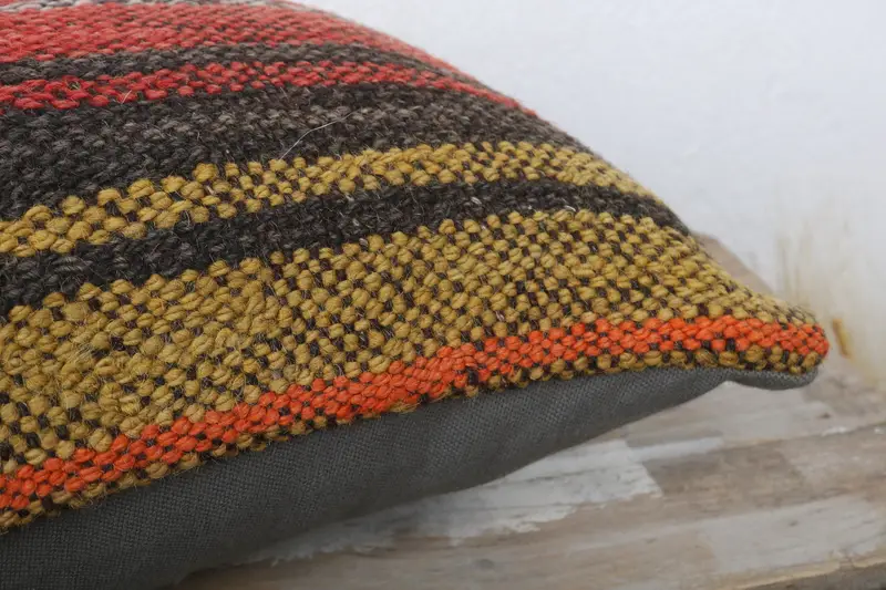 Vintage Kilim Throw Pillow, Ottoman Pillow Sham, Ethnical Kilim Rug Pillow, Pillow Sham, Gift Pillow, 12x24 Brown Pillow Case - 6
