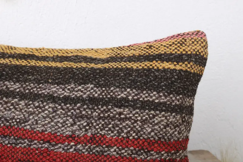 Vintage Kilim Throw Pillow, Ottoman Pillow Sham, Ethnical Kilim Rug Pillow, Pillow Sham, Gift Pillow, 12x24 Brown Pillow Case - 5