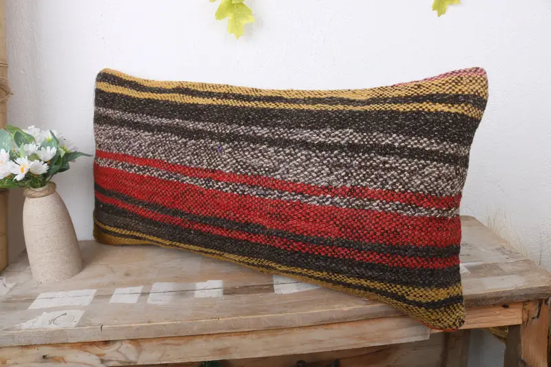 Vintage Kilim Throw Pillow, Ottoman Pillow Sham, Ethnical Kilim Rug Pillow, Pillow Sham, Gift Pillow, 12x24 Brown Pillow Case - 4