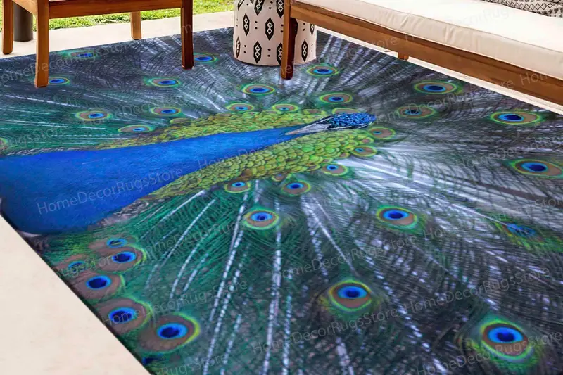 モダンで豪華なプリントラグ: クジャクブルーピーコック愛好家へのギフト
