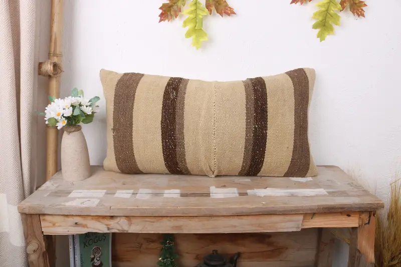 Pillow for Sofa, Oriental Cushion, Pillow Sham, Farmhouse Cushion Cover, Boho Pillow Sham Cover, 12x24 Brown Pillow Case, Pillow for Couch - 1