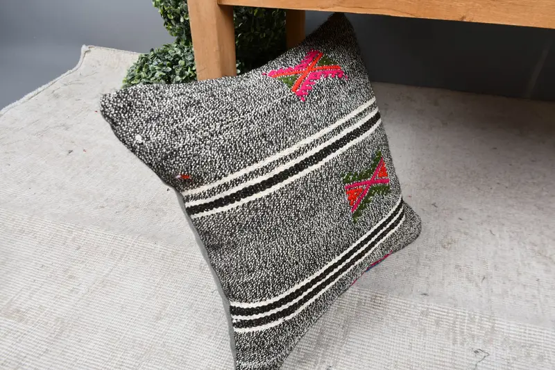 Retro Pillow Cover, 16x16 Gray Pillow Sham, Pillow for Sofa, Cushion Cover, Vintage Pillow, Vintage Kilim Pillow Pillow Case, Turkish Kilim Pillow - 7