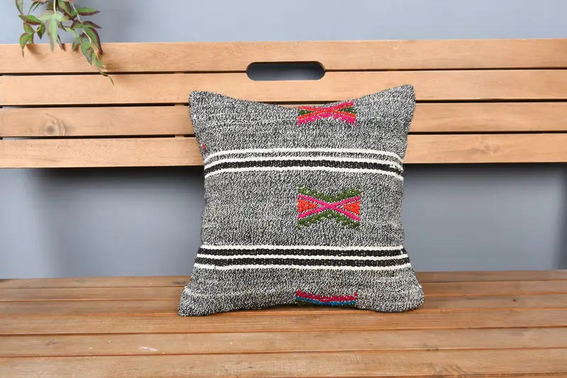 Retro Pillow Cover, 16x16 Gray Pillow Sham, Pillow for Sofa, Cushion Cover, Vintage Pillow, Vintage Kilim Pillow Pillow Case, Turkish Kilim Pillow - 6