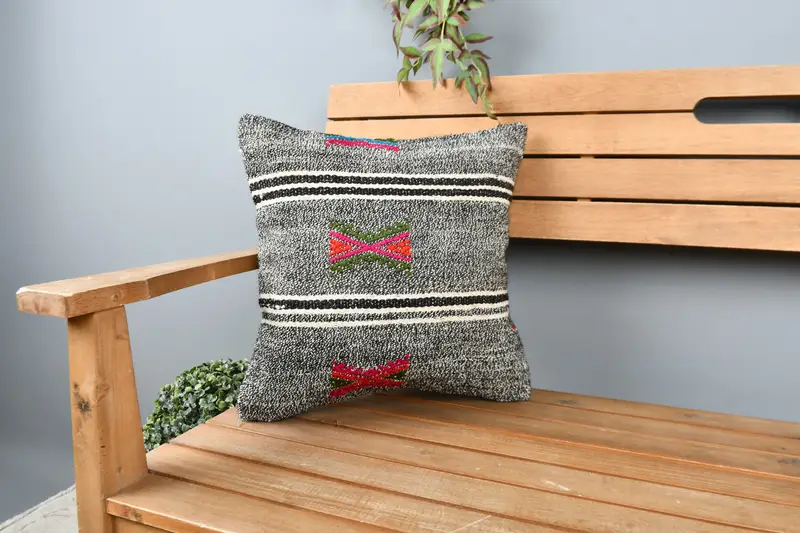 Retro Pillow Cover, 16x16 Gray Pillow Sham, Pillow for Sofa, Cushion Cover, Vintage Pillow, Vintage Kilim Pillow Pillow Case, Turkish Kilim Pillow - 1