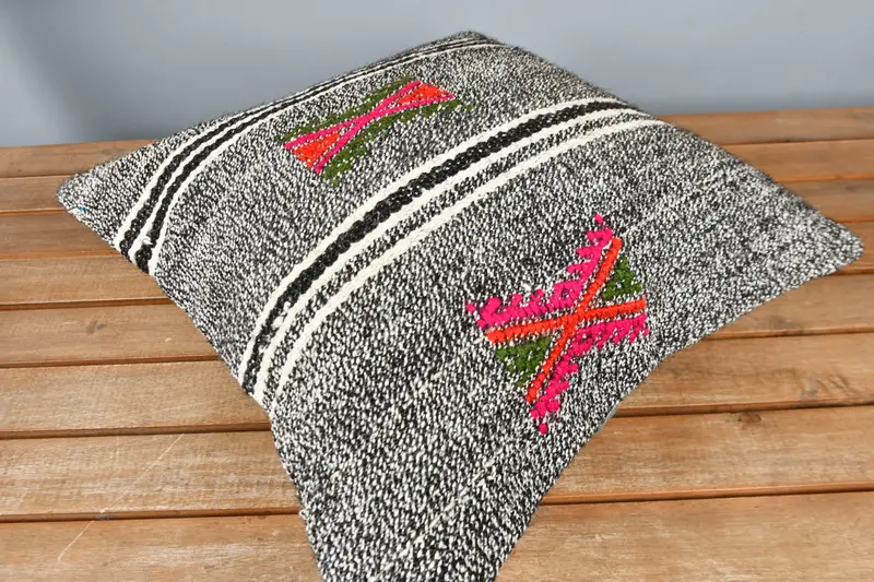 Retro Pillow Cover, 16x16 Gray Pillow Sham, Pillow for Sofa, Cushion Cover, Vintage Pillow, Vintage Kilim Pillow Pillow Case, Turkish Kilim Pillow - 2