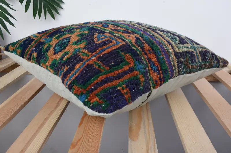 Cubierta de cojín de sofá, cubierta de cojín, almohada turca, almohada para el sofá, almohada de tiro hippie, almohada étnica de alfombra kilim, almohada azul de 16x16 - 6