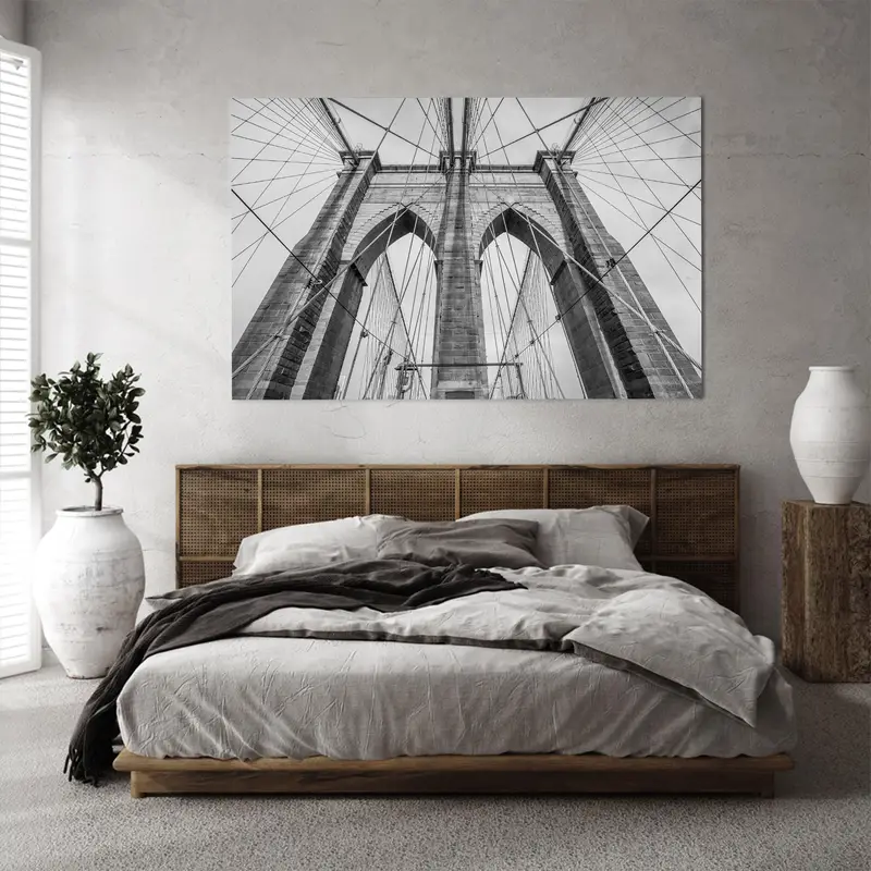 New York Bridge Art, New York Canvas, Bridge Wall Decor, Brooklyn Wall Art, Office Canvas Art, Black and White, Office Wall Decor, - 1