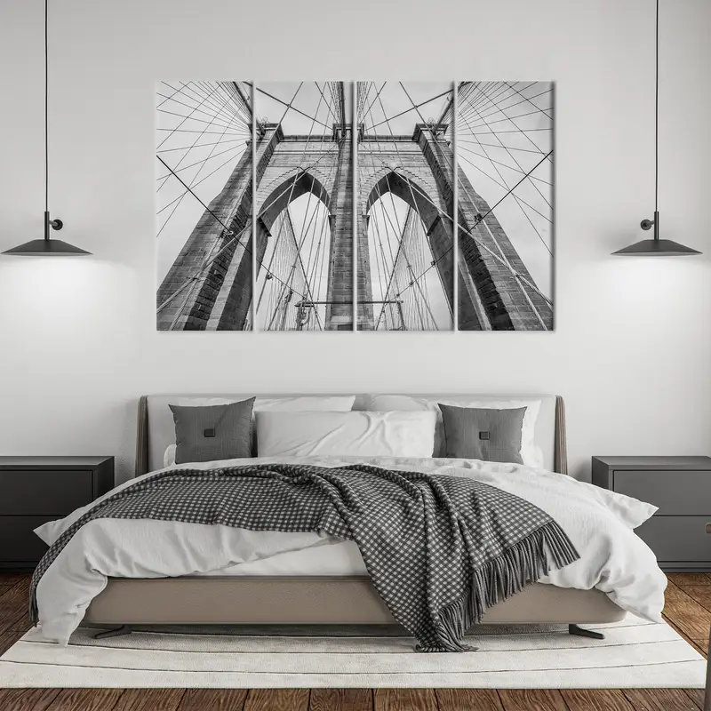 New York Bridge Art, New York Canvas, Bridge Wall Decor, Brooklyn Wall Art, Office Canvas Art, Black and White, Office Wall Decor, - 3