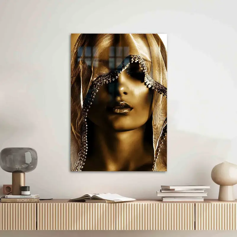 ゴールデンウーマンポートレートプリントガラス：エレガントなファッション小物