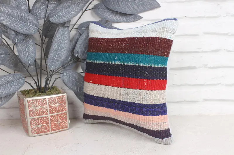 Boho Chic Cushion Cover, Cushion Cover, Kilim Pillow Cover, Kilim Cushion Sham, 12x12 Blue Pillow, Interior Designer Pillow - 3