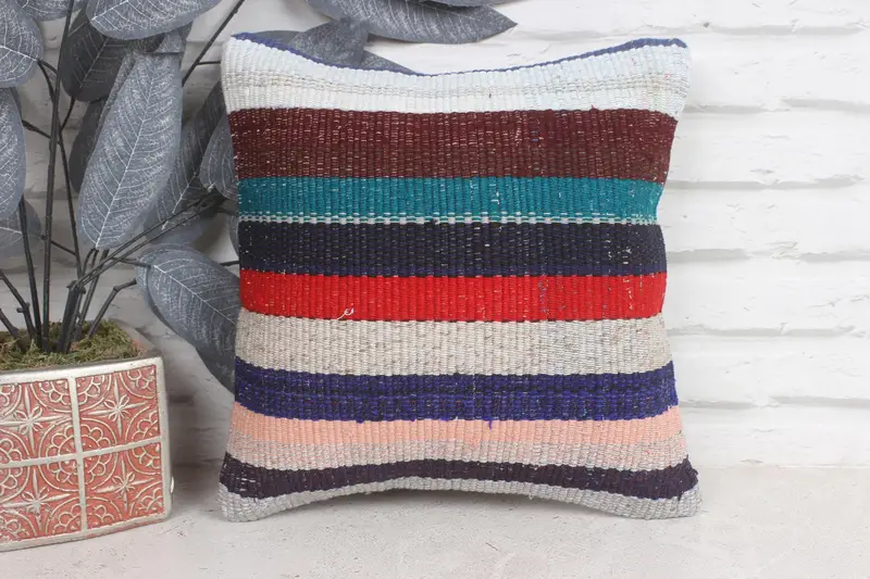 Boho Chic Cushion Cover, Cushion Cover, Kilim Pillow Cover, Kilim Cushion Sham, 12x12 Blue Pillow, Interior Designer Pillow - 1
