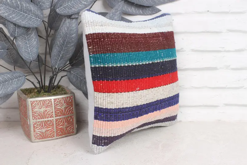 Boho Chic Cushion Cover, Cushion Cover, Kilim Pillow Cover, Kilim Cushion Sham, 12x12 Blue Pillow, Interior Designer Pillow - 4