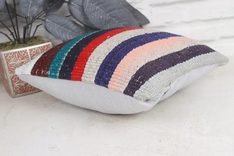 Boho Chic Cushion Cover, Cushion Cover, Kilim Pillow Cover, Kilim Cushion Sham, 12x12 Blue Pillow, Interior Designer Pillow - 6
