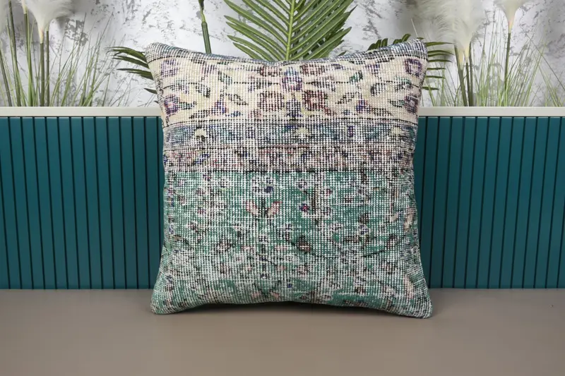 Quadratischer grüner Vintage Euro Sham, marokkanischer 20x20 Zoll Kissenbezug - 1