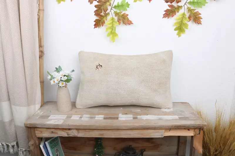 12x20 White Pillow Case, Decorative Pillow Sham, Gift Pillow, Garden Pillow, Ethnical Kilim Rug Pillow, Vintage Kilim Throw Pillow, Cushion Case - 1