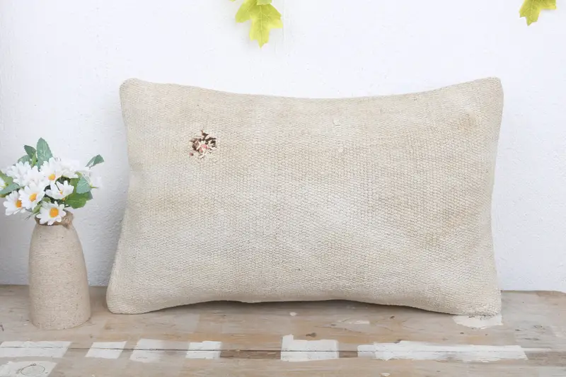 12x20 White Pillow Case, Decorative Pillow Sham, Gift Pillow, Garden Pillow, Ethnical Kilim Rug Pillow, Vintage Kilim Throw Pillow, Cushion Case - 2