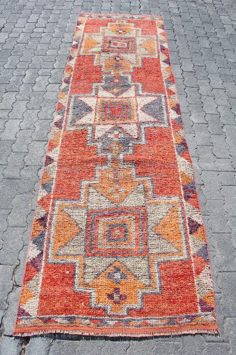 3x9,9 ft Teppich, türkischer Vintage-Läuferteppich, roter Herki-Wollteppich - 1