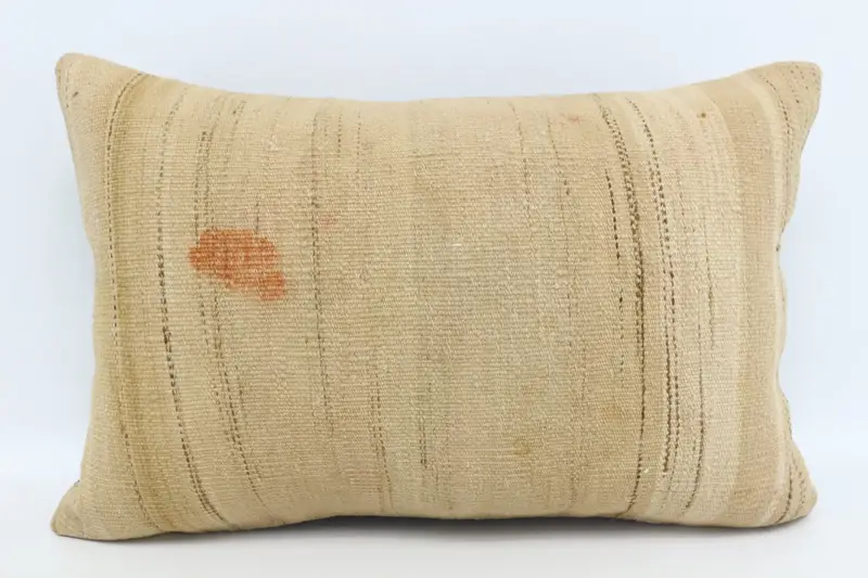 Turkish Pillow, 16x24 Beige Pillow, Pillow Cover, Bolster Throw Pillow Cover, Decorative Cushion, Interior Designer Pillow, Throw Kilim Pillow - 1