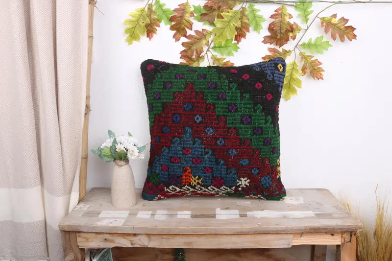 Neutral Pillow Sham, Home Decor Pillow, Ottoman Pillow Case, Cushion Case, Vintage Pillow, 18x18 Red Pillow, Couch Cushion Cover, Pillow for Couch - 1