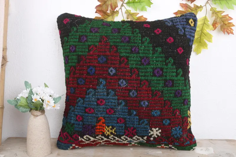 Neutral Pillow Sham, Home Decor Pillow, Ottoman Pillow Case, Cushion Case, Vintage Pillow, 18x18 Red Pillow, Couch Cushion Cover, Pillow for Couch - 2