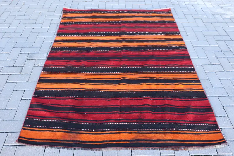 Türkischer Vintage-Teppich 4,9 x 9,7 Fuß, roter Kelim-Ikat-Teppich - 1