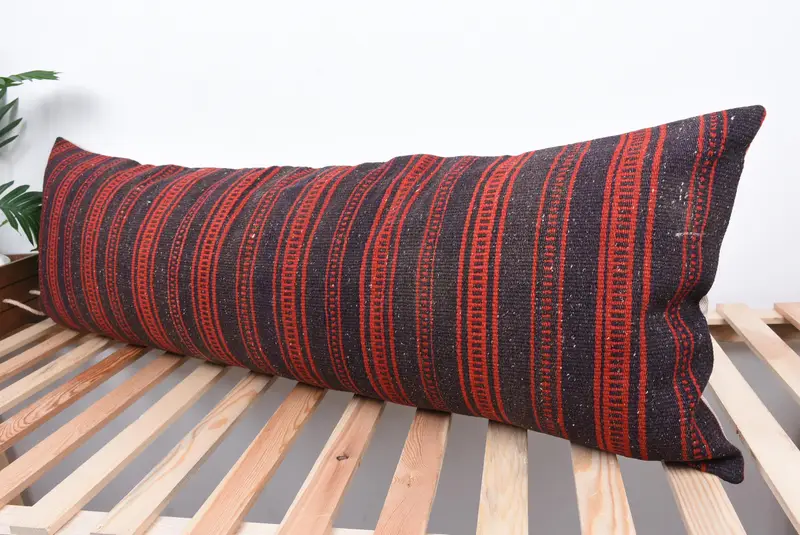 Turkish Pillow, Vintage Kilim Throw Pillow, Patio Pillow Sham, Traditional Cushion Case, Pillow Case, Gift Pillow, 16x48 Red Cushion - 5