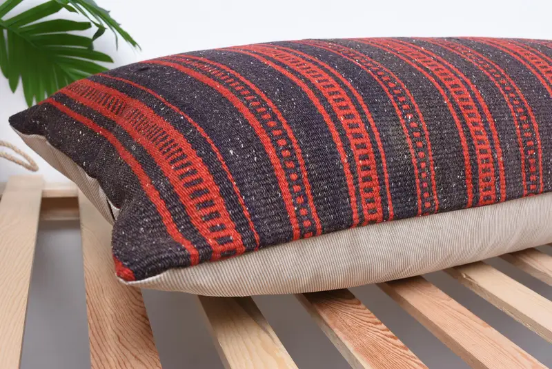Turkish Pillow, Vintage Kilim Throw Pillow, Patio Pillow Sham, Traditional Cushion Case, Pillow Case, Gift Pillow, 16x48 Red Cushion - 6