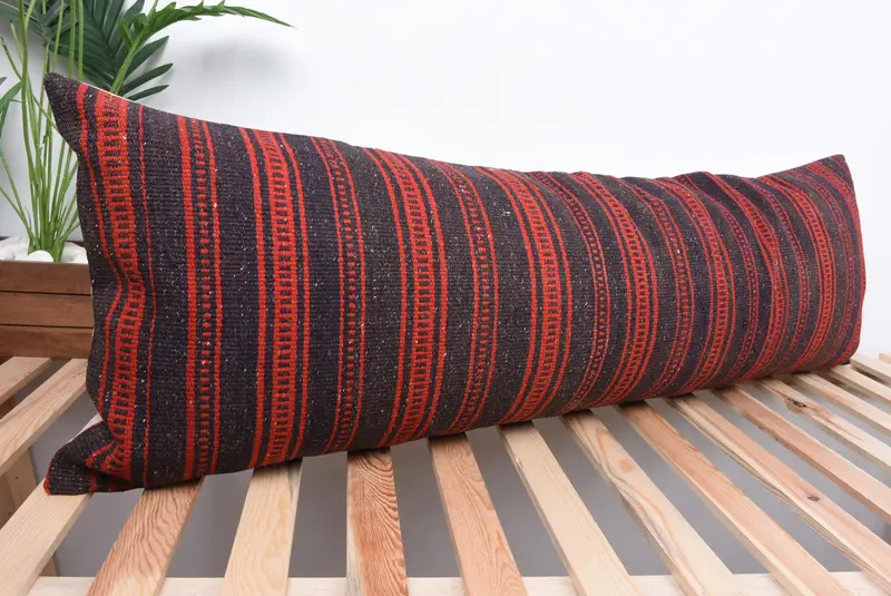 Turkish Pillow, Vintage Kilim Throw Pillow, Patio Pillow Sham, Traditional Cushion Case, Pillow Case, Gift Pillow, 16x48 Red Cushion - 4