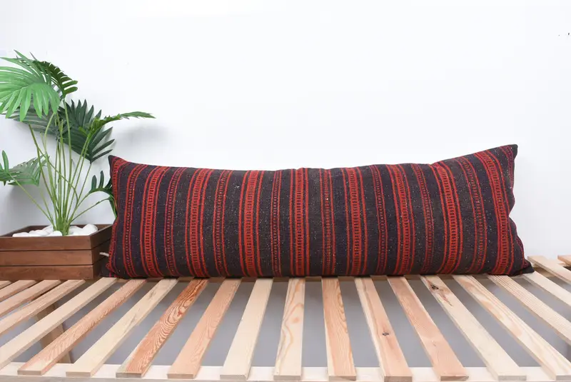 Turkish Pillow, Vintage Kilim Throw Pillow, Patio Pillow Sham, Traditional Cushion Case, Pillow Case, Gift Pillow, 16x48 Red Cushion - 1