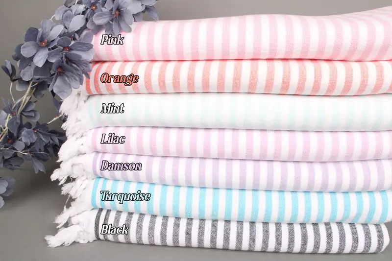 Beach Towel Terry Striped Organic Cotton Beige, 36x71 Inches