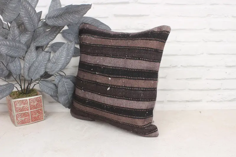 Almohada Boho, Sala de almohada, caja de cojín de lanzamiento de salón, cojín de kilim hecho a mano, funda de almohada de mascotas, cubierta de cojín gris de 16x16, cubierta simulada de almohada boho - 4