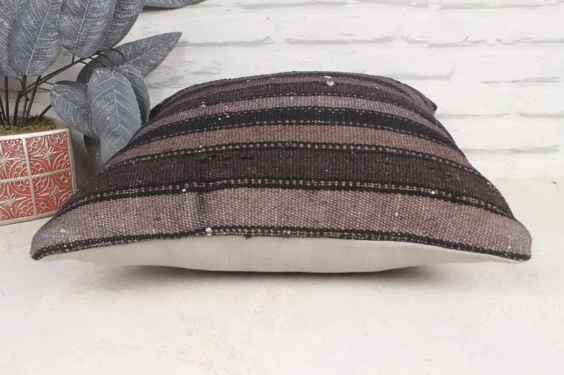 Almohada Boho, Sala de almohada, caja de cojín de lanzamiento de salón, cojín de kilim hecho a mano, funda de almohada de mascotas, cubierta de cojín gris de 16x16, cubierta simulada de almohada boho - 5