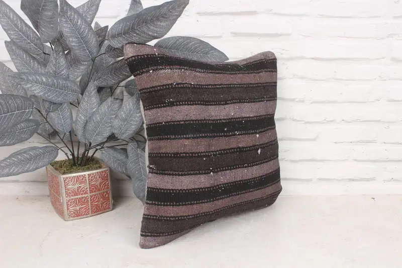 Almohada Boho, Sala de almohada, caja de cojín de lanzamiento de salón, cojín de kilim hecho a mano, funda de almohada de mascotas, cubierta de cojín gris de 16x16, cubierta simulada de almohada boho - 3