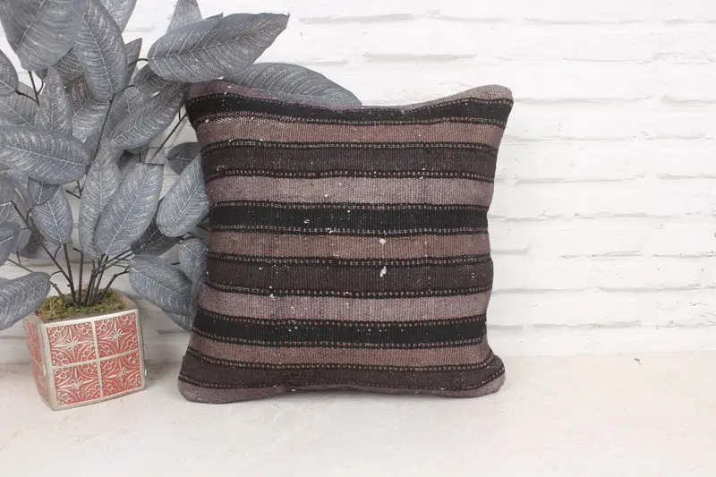Almohada Boho, Sala de almohada, caja de cojín de lanzamiento de salón, cojín de kilim hecho a mano, funda de almohada de mascotas, cubierta de cojín gris de 16x16, cubierta simulada de almohada boho - 1