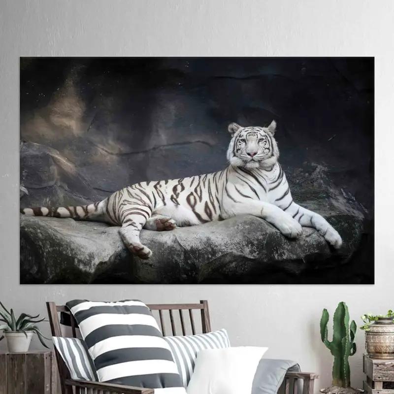Luxury White Tiger Canvas: Modern Farmhouse Decor Art