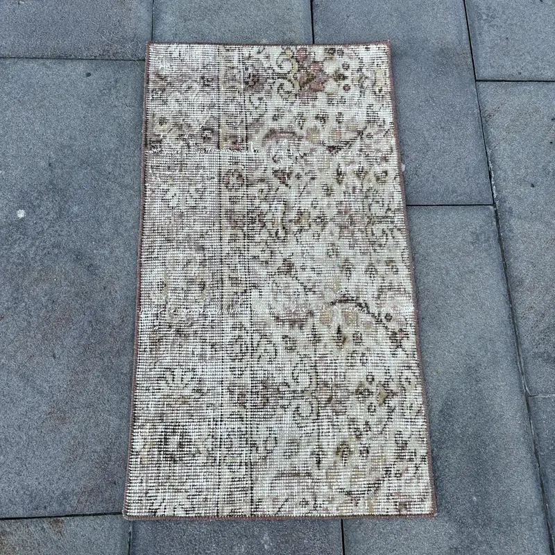 1.5x2.7 ft Turkish Oushak Rug, Vintage Rug, Brown Bordered Wool Rug - 1