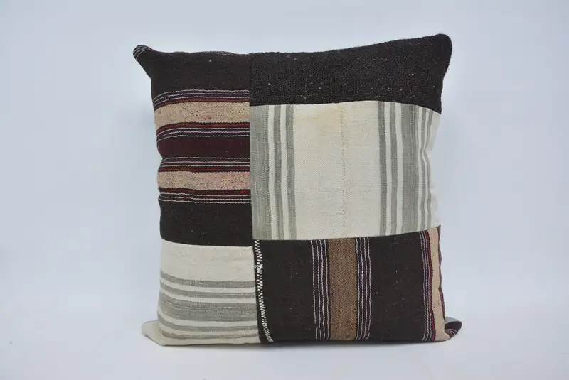 Almohada de tiro a rayas hecha a mano, almohada vintage bordada 24x24