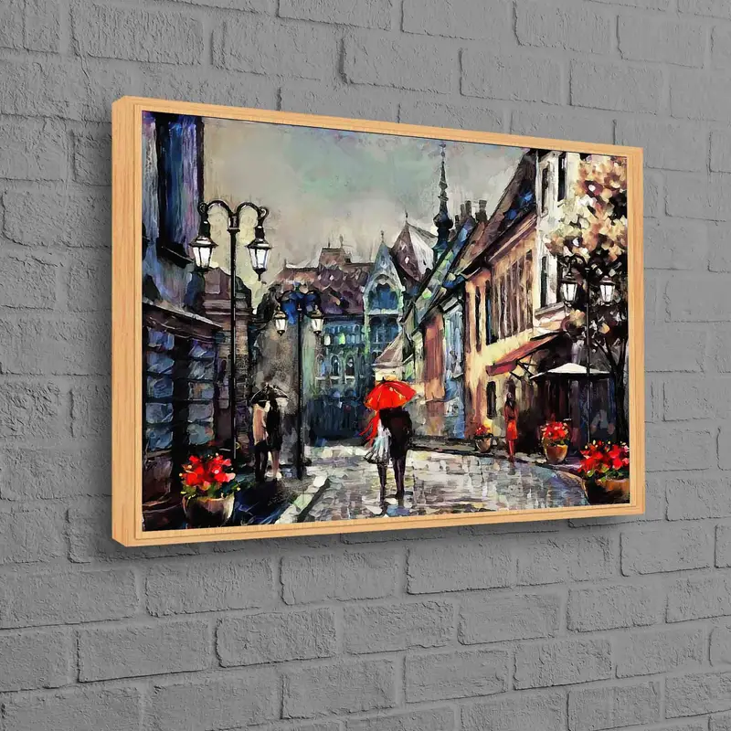 Lienzo elegante: Vista de la calle París con una pareja romántica