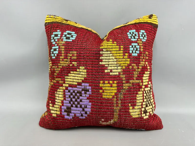Crochet Pattern Cushion, Interior Designer Pillow, Boho Pillow, Pastel Pillow, Pillow Cover, Pillow for Couch, Ethnic Cushion, 20x20 Red Pillow Case - 1
