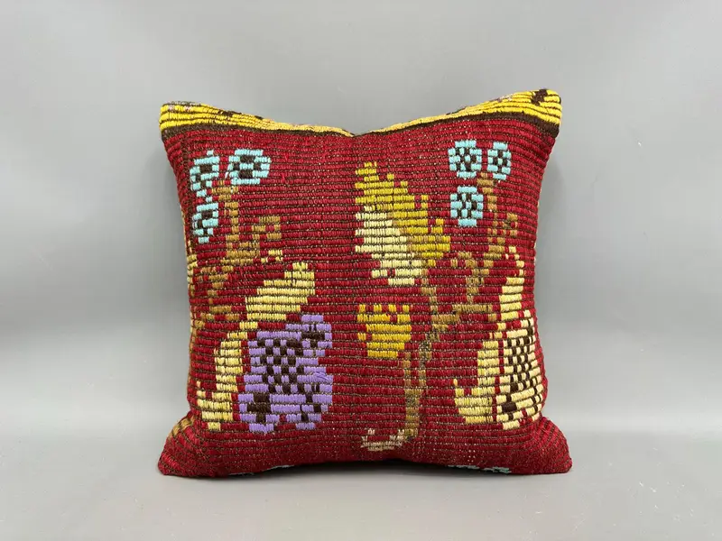 Crochet Pattern Cushion, Interior Designer Pillow, Boho Pillow, Pastel Pillow, Pillow Cover, Pillow for Couch, Ethnic Cushion, 20x20 Red Pillow Case - 4