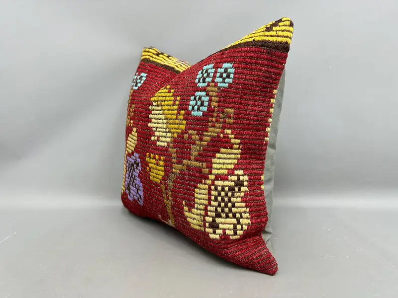 Crochet Pattern Cushion, Interior Designer Pillow, Boho Pillow, Pastel Pillow, Pillow Cover, Pillow for Couch, Ethnic Cushion, 20x20 Red Pillow Case - 3