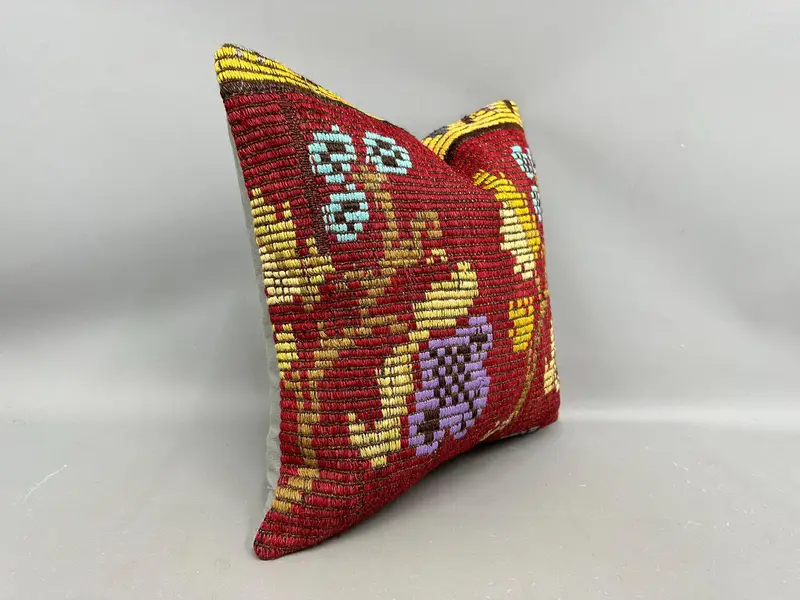 Crochet Pattern Cushion, Interior Designer Pillow, Boho Pillow, Pastel Pillow, Pillow Cover, Pillow for Couch, Ethnic Cushion, 20x20 Red Pillow Case - 2