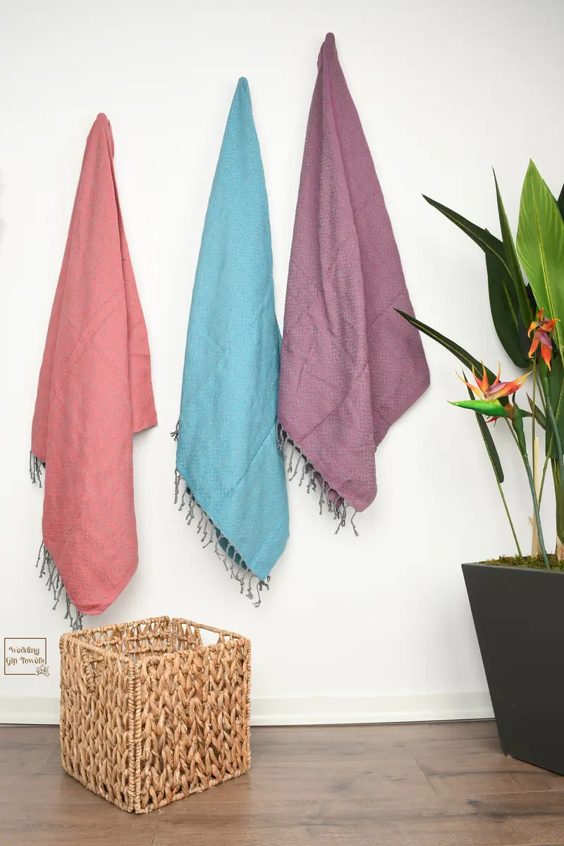 Personalized Turkish Cotton Towel Geometric Woven Gift Beige, 40x70 Inches