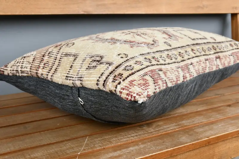 Boho Pillow, Kilim Cushion Sham, Decorative Bolster Pillow Sham, Cushion, Gift Pillow, 16x24 Beige Cushion Case, Tribal Pillow, Bed Cushion Case - 3
